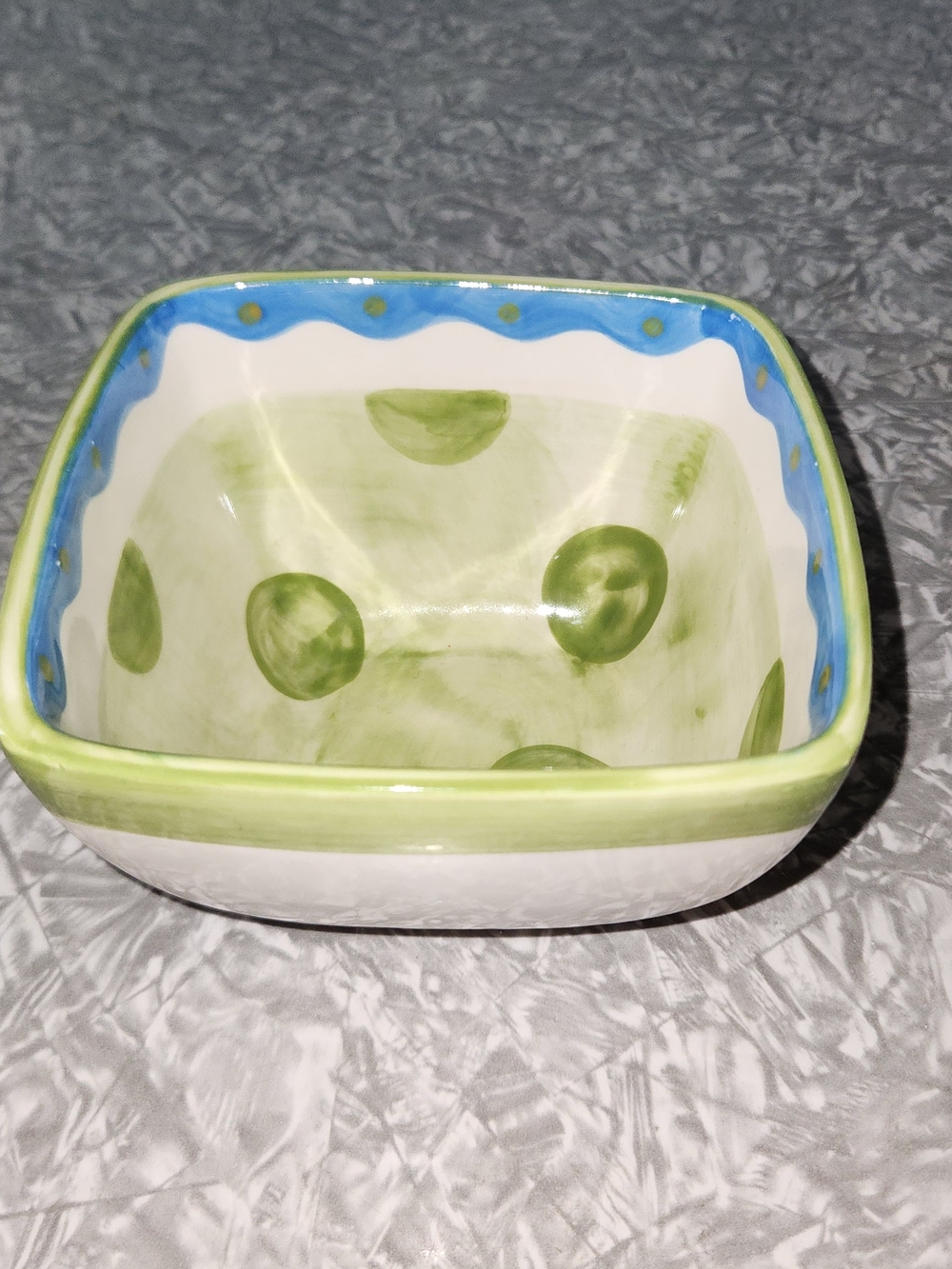 Southern Living Green and Blue Polka Accent Square Ceramic Bowl